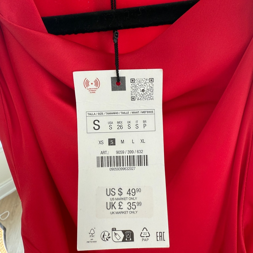 NWT ZARA Satin Effect Midi Dress Bright Red 8372/090 - Picture 3 of 7